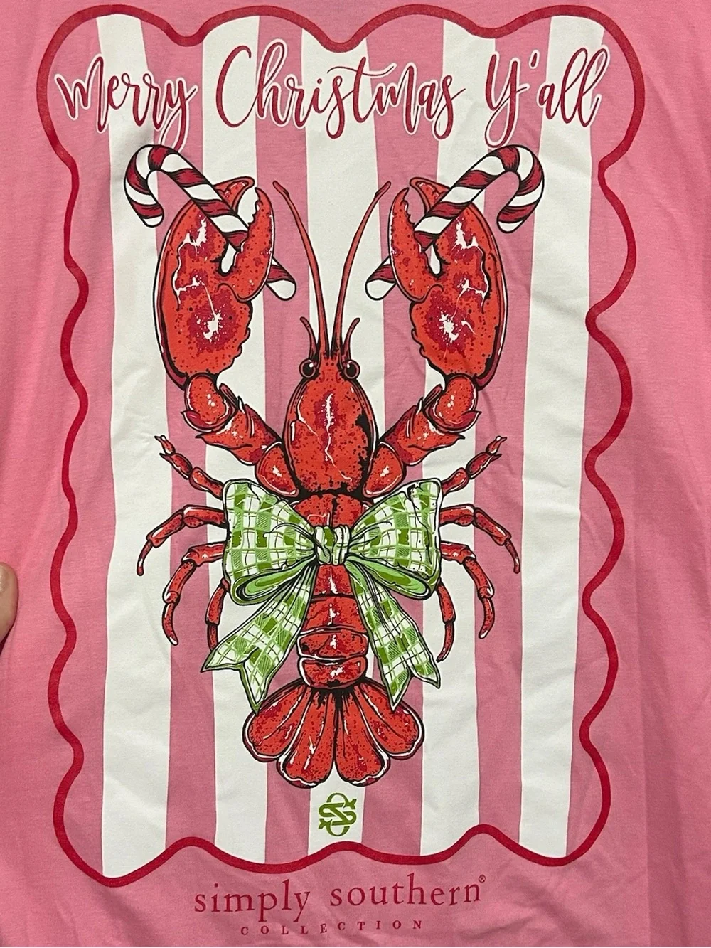Simply Southern Pink Lobster Holiday Print Tshirt - Picture 1 of 6